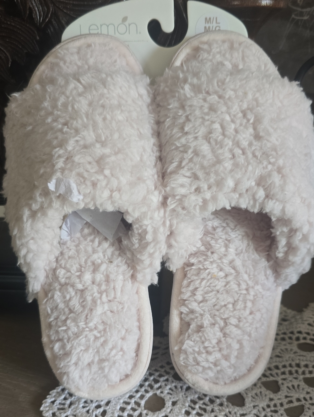 Lemon Plush Faux-Sherpa Slide Slippers - Pale Pink
